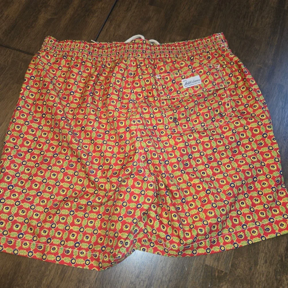 Polo‎ Ralph Lauren Mens Floral Swim Trunks Red Yellow Geometric Board Shorts L